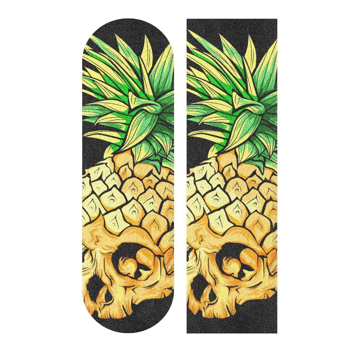 Hupery Hupery Skull Pineapple Skateboard Grip Tape Longboard Griptape Waterproof Grip Tape Sheet Sticker Deck Sandpaper Griptape 44x10 inch