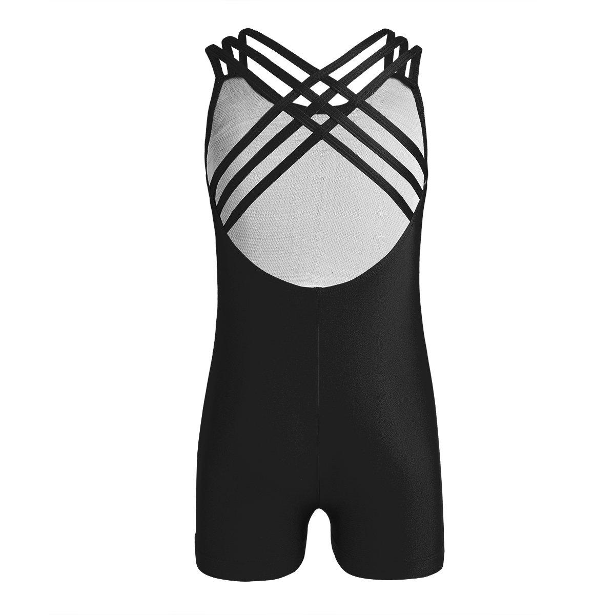 CHICTRY CHICTRY Girl's Children's Solid-Color Sleeveless Unitard Strappy Back Gymnastics Athletic Dance Bodysuit Clothes Black 11-12