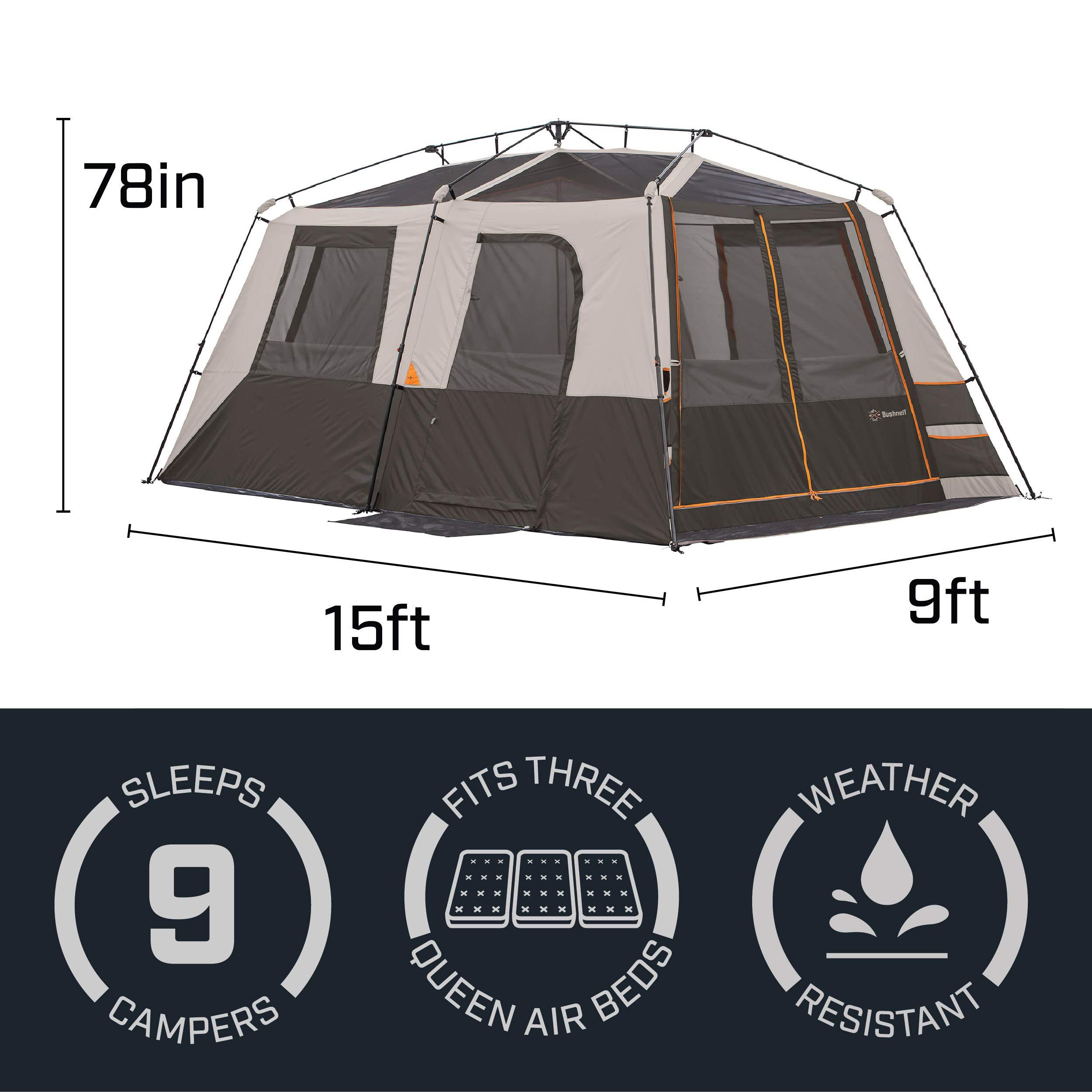 Bushnell Bushnell Instant Tent | 6 Person / 9 Person / 12 Person Instant Tents Cabin Design Perfect for 3 Season Family Camping Essentials, Hunting, and Fishing with Fast Setup and 2 Rooms (9 Person)