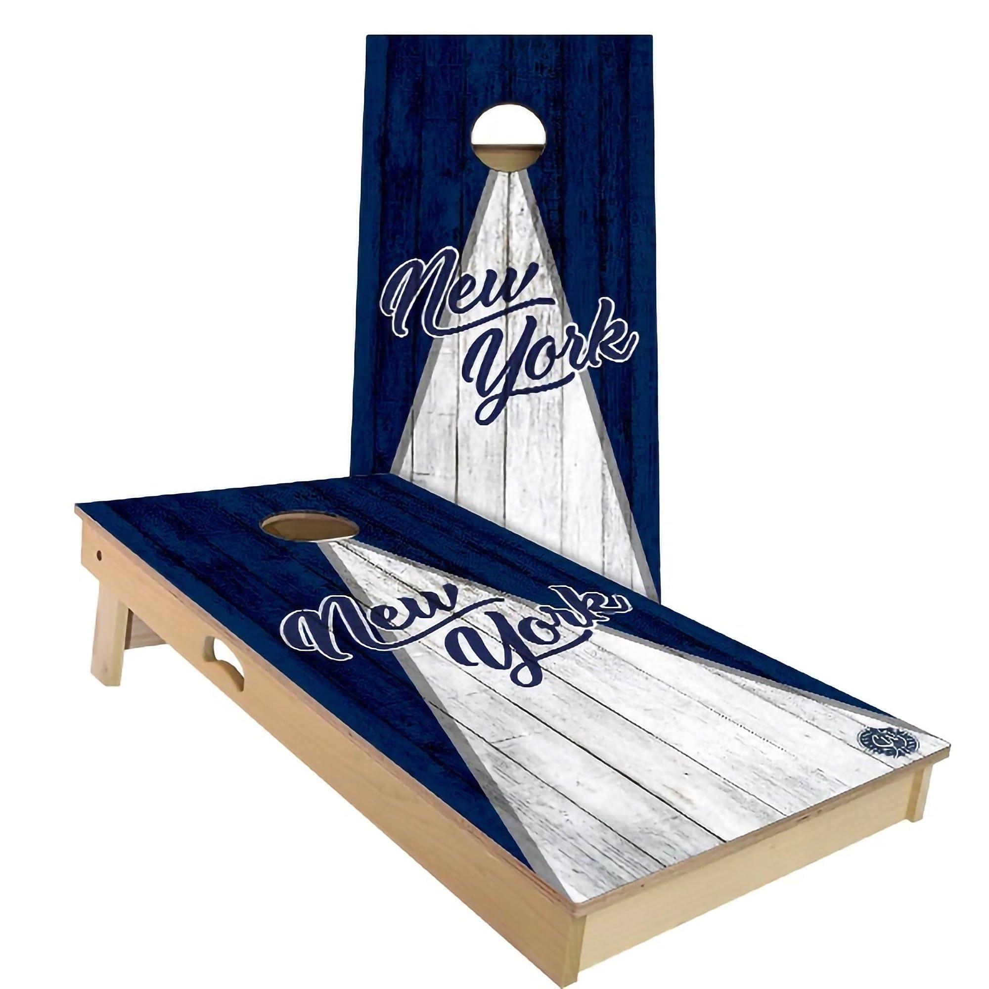 Skip's Garage Skip's Garage New York Triangle Themed Baseball #2 All-Weather Cornhole Set - Regulation 2x4 Boards (24" x 48") - Includes (2) Boards, (8) Bags, Case & Lights