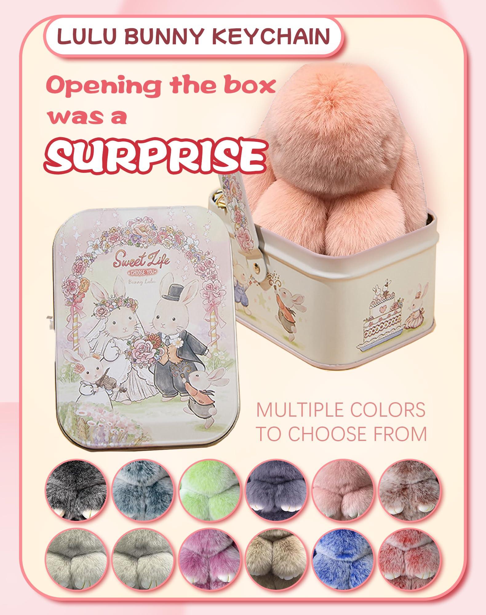 Baaop Original Bunny Lulu Official, Spooky Bunny Lulu Keychain, Halloween BunnyLulu Keychain Handmade Soft Bunny with Tin Box (K)