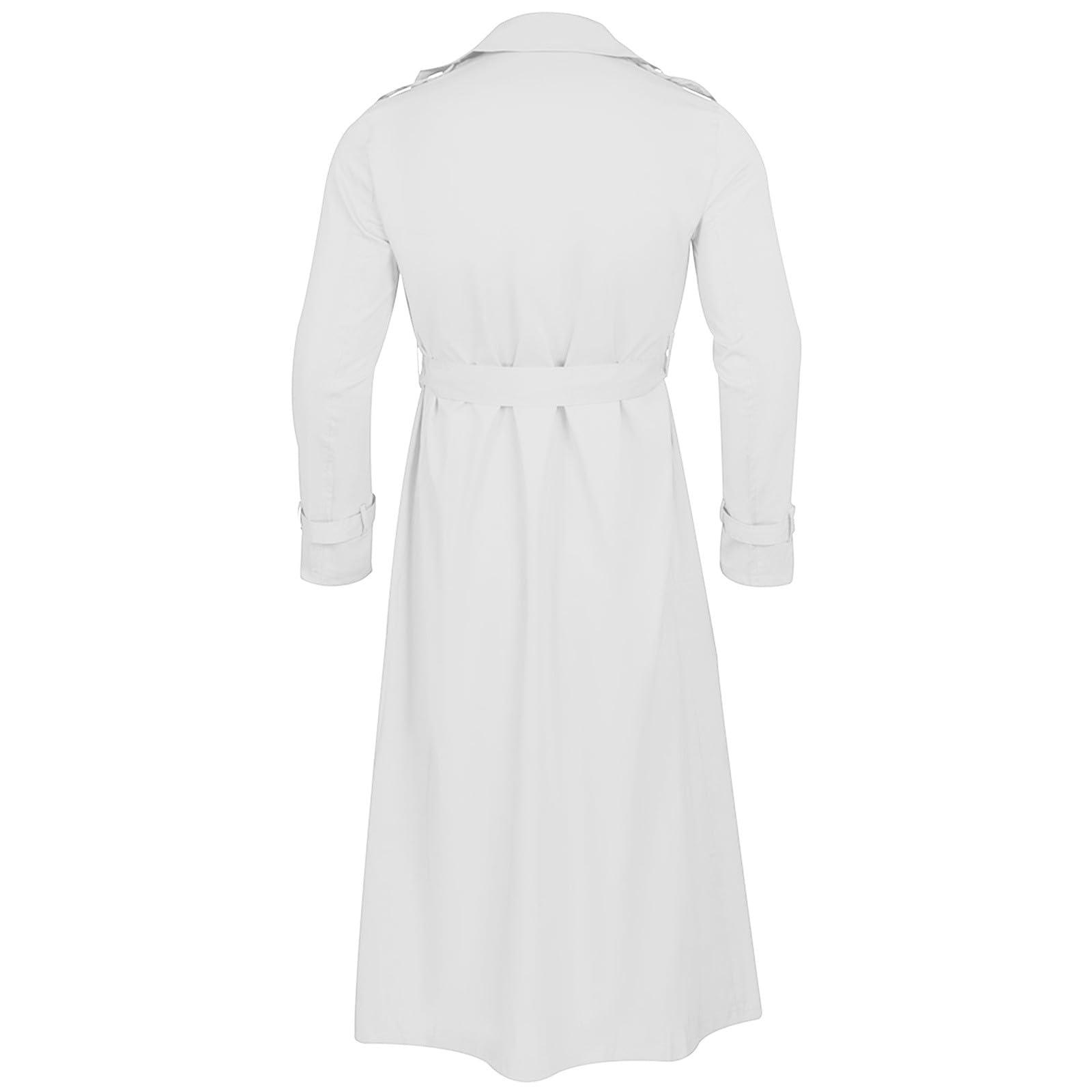 SAMST Men's Double Breasted Long Trench Coat Business Casual Oversized Windbreaker Notch Lapel Jacket Windproof Overcoat(White,S)