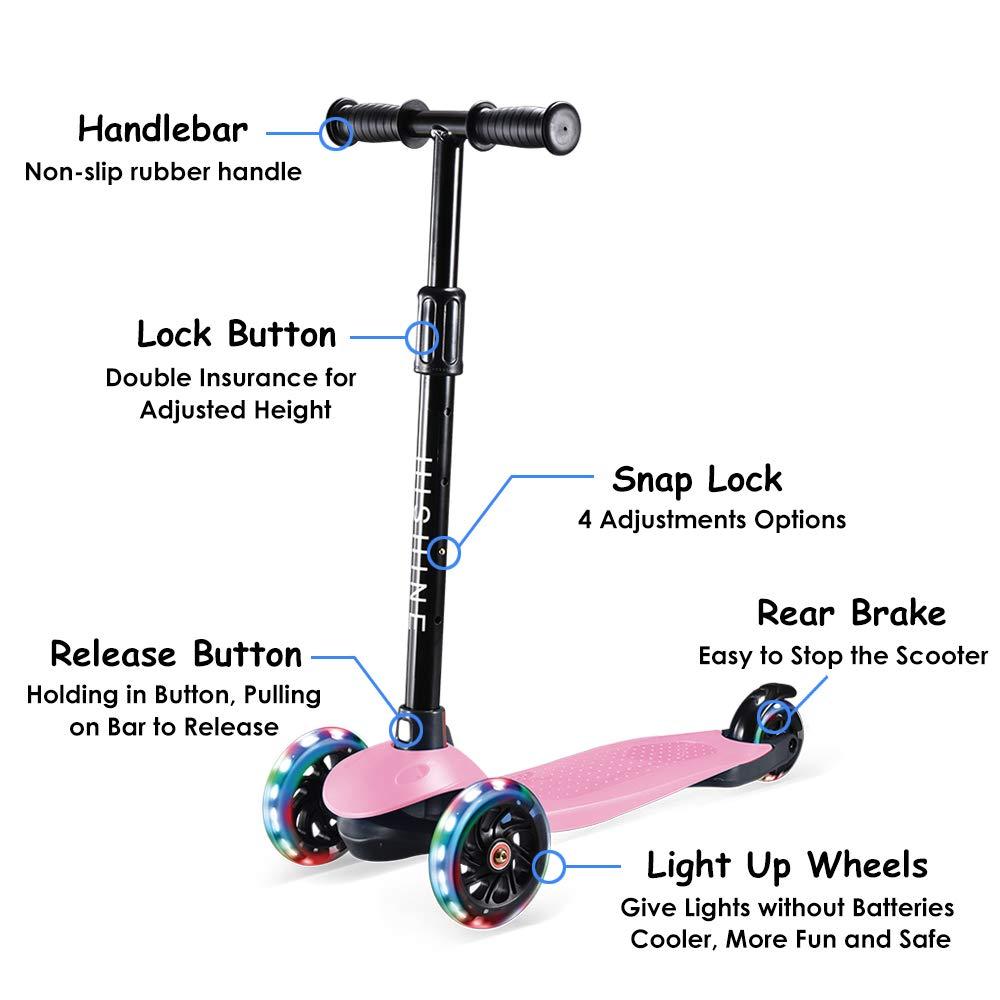 Hishine Toddler Scooter for Kids 3 Wheels Scooter for Boys Girls Kick Scooter with PU Flashing Wheels, Adjustable Height, Lean to Steer,Fits Children Ages 2-5 Years Old, Pink