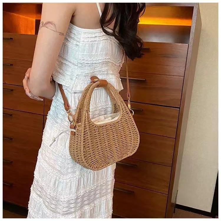CHINDREE CHINDREE Small Straw Purses for Women Woven Handbags Handmade Straw Crossbody Beach Bag Square Boho Clutch Bag(Khaki)
