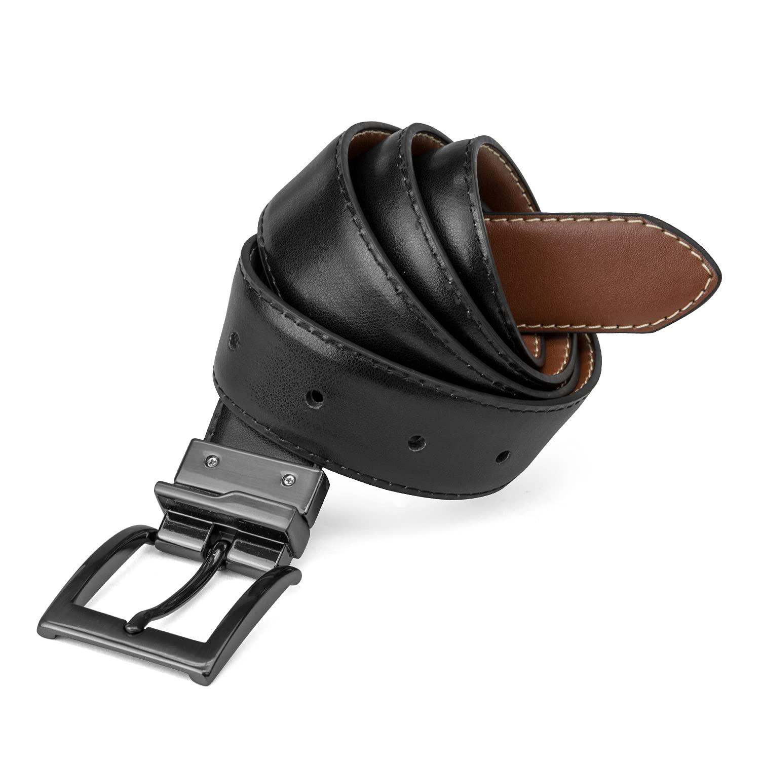 Steve Madden Steve Madden Men's Dress Casual Every Day Leather Belt, Cognac/Black (Reversible), Small
