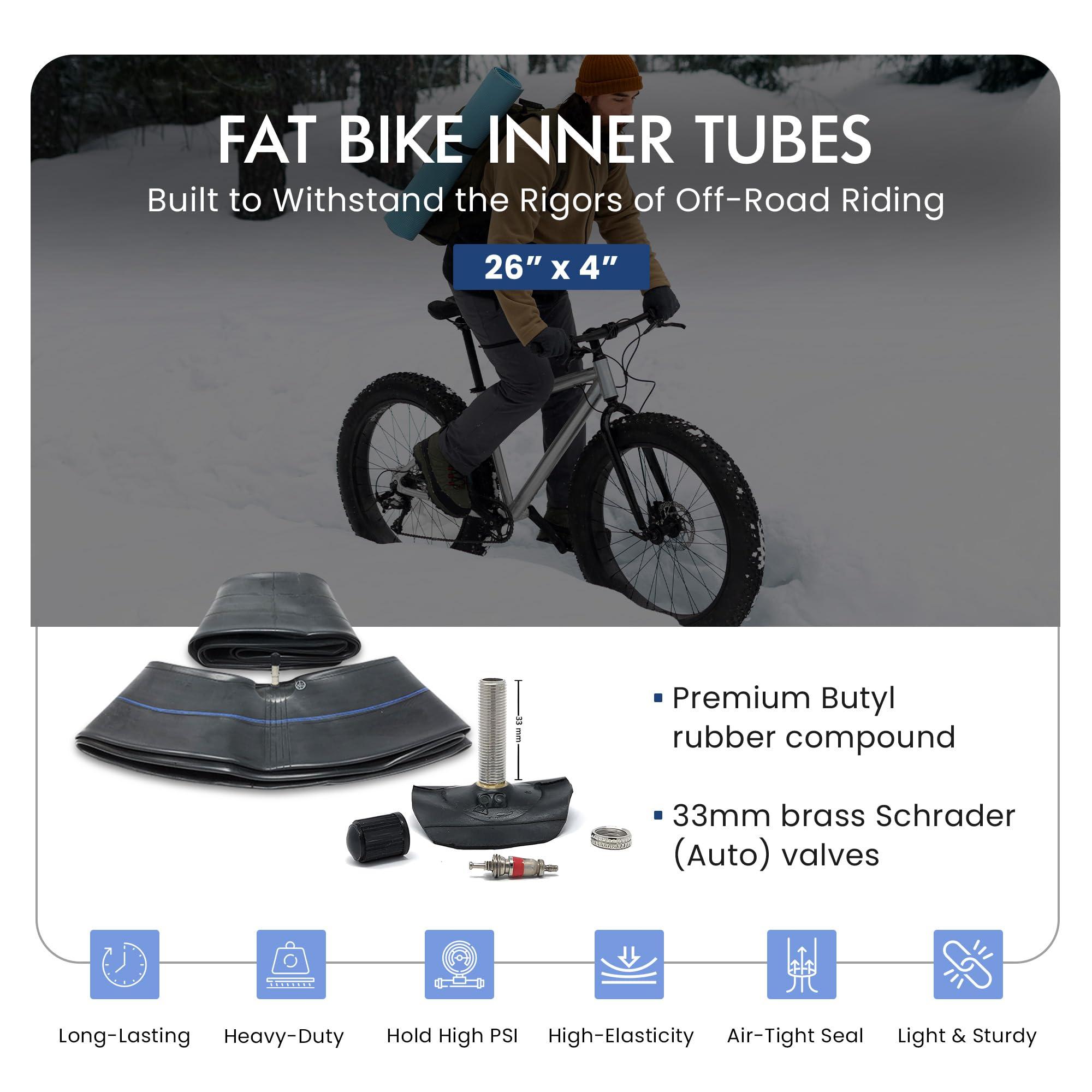 VeloTubes VeloTubes 26 x 4.0 33mm Schrader (Auto) Valve, Durable Butyl Rubber Fat Bike Inner Tube, Bicycle Inner Tube for Bike Tire (Pack of 2)