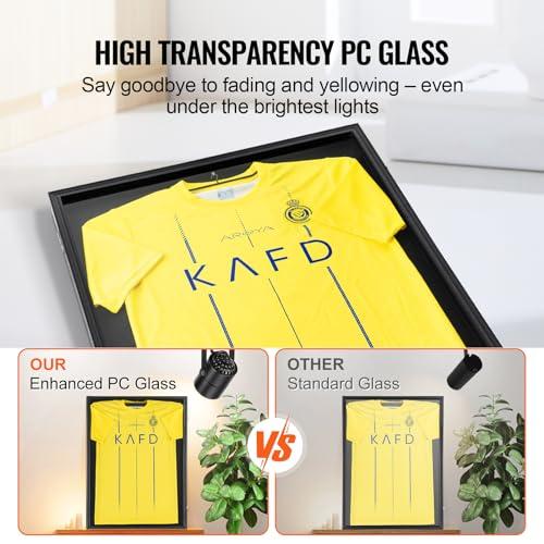 VEVOR VEVOR Jersey Display Frame Case, 24 x 32 x 1.5 in, Large Lockable Sport Jersey Shadow Box with 98% UV Protection PC Glass and Hangers, for Baseball Basketball Football Hockey Shirt and Uniform, Black