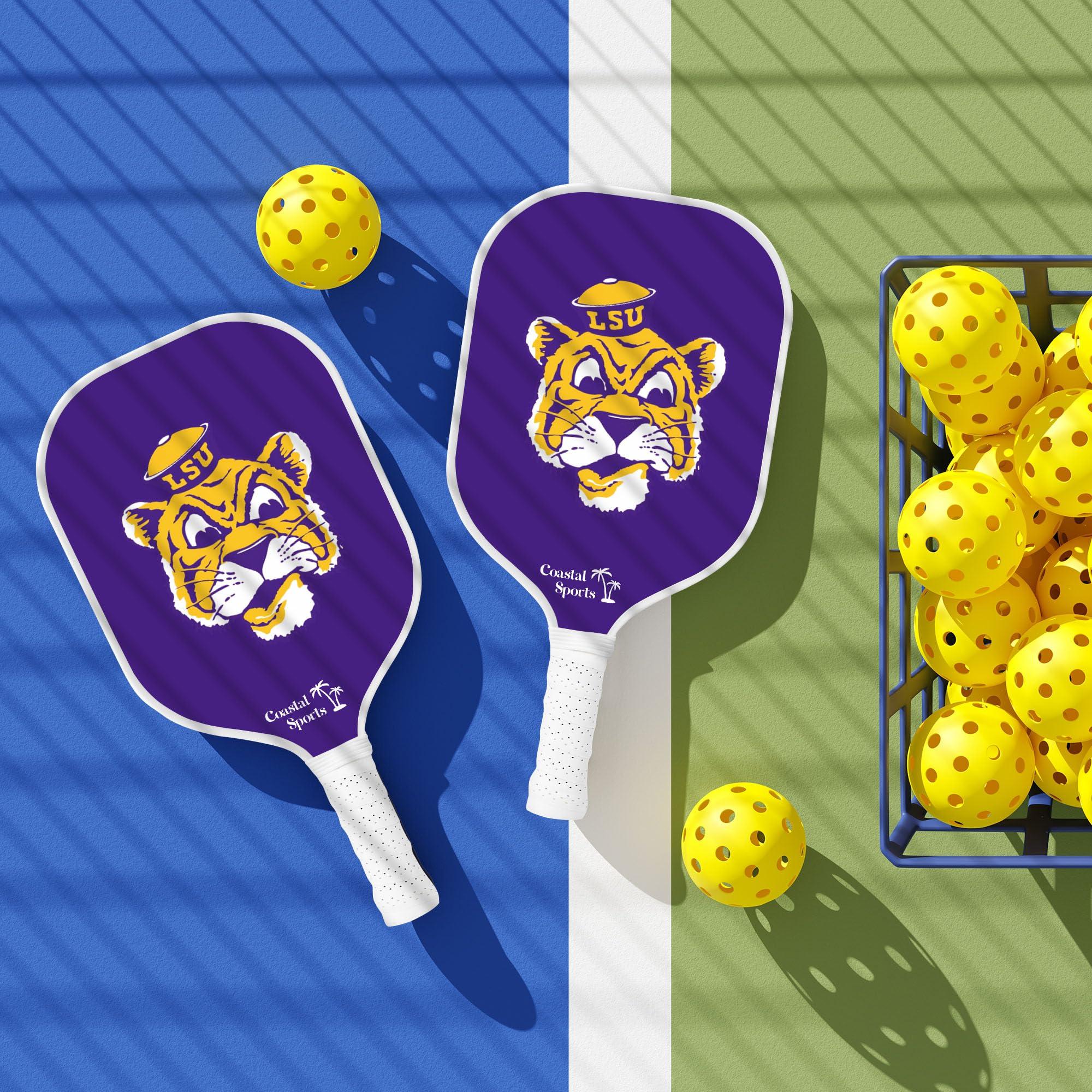 Coastal Sports LSU Pickleball Paddle | Officially Licensed Collegiate Pickleball Paddle | Honeycomb Polymer Core | Graphite Face | Premium Leather Grip | Lightweight