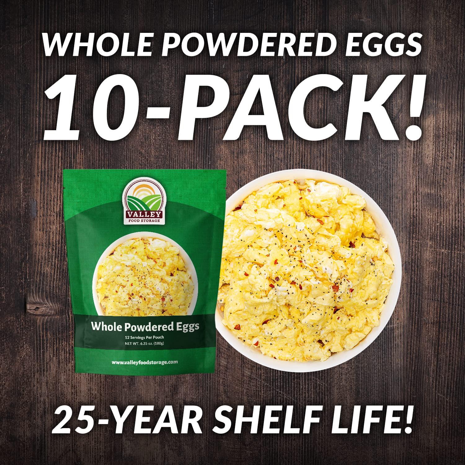 Valley Food Storage Freeze Dried Whole Powdered Eggs 10-Bag Bucket, 63.5 Oz | Premium Emergency Food Supply 25 Year Shelf Life | Non-GMO Prepper Supplies, Survival Food, Off Grid Living Supplies | Valley Food Storage