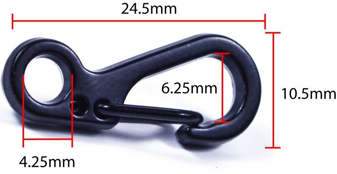 BORED? PARACORD! Mini Carabiner Metal Single Hole Clip - Tiny Spring Snap Hook - Paracord Size Perfect for Keychain - Chrome 10 Pack