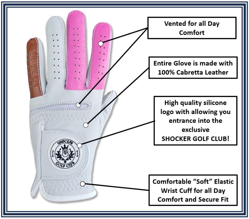 Scale Wear Design Shocker Funny Golf Glove Mens - Golf Accessories for Men, Adult 100% Cabretta Leather White Golf Gloves with Extra Grip, Shocker Fun Mens Gag Gift, Left or Right Hand, Small to XXL Sizes