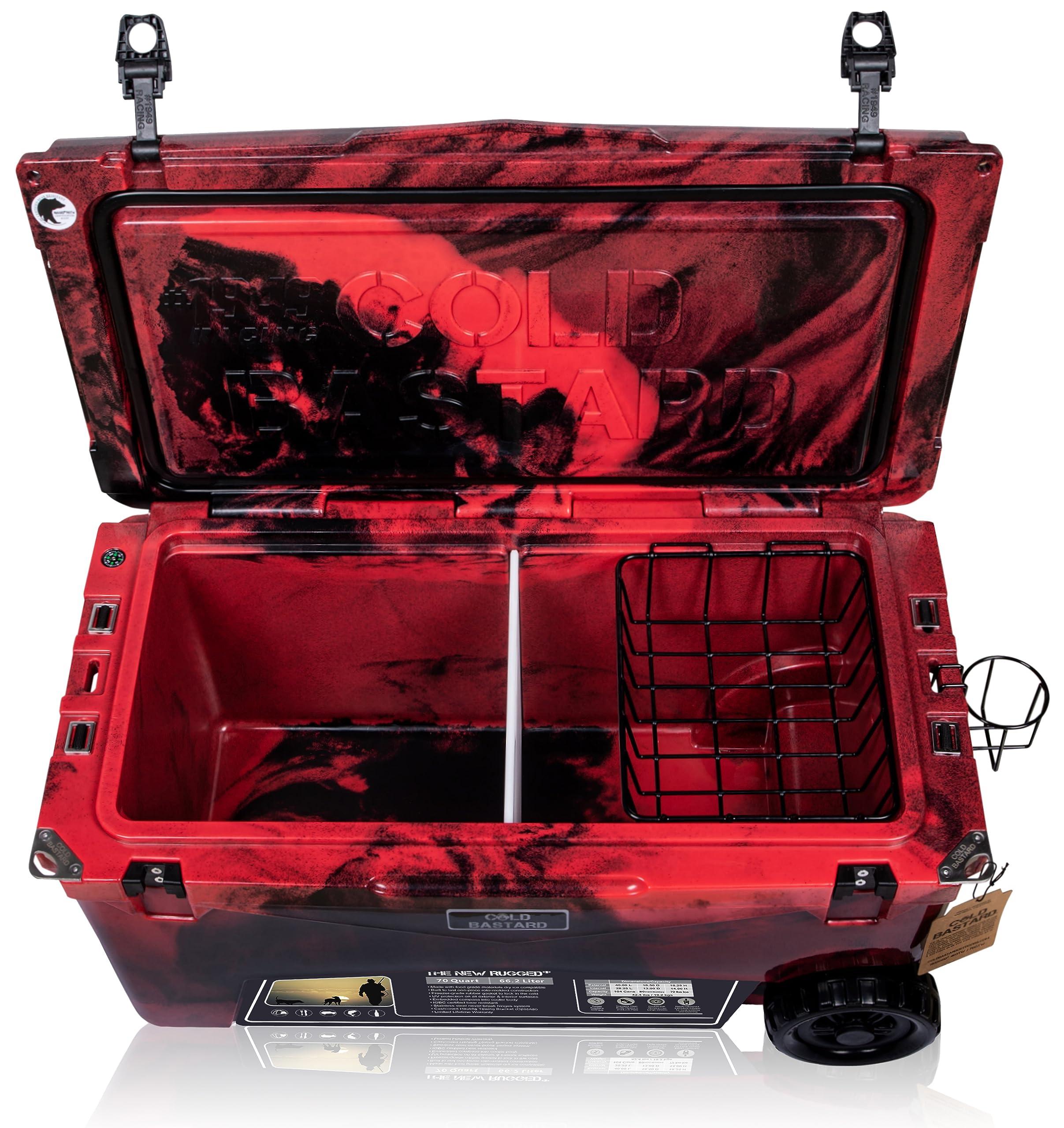COLD BASTARD COOLERS COLD BASTARD COOLERS 70QTW Rugged+ CAMO Red Large Wheels The Best Premium Ice Chest Cooler Accessories Free S&H (CB70W-CR)