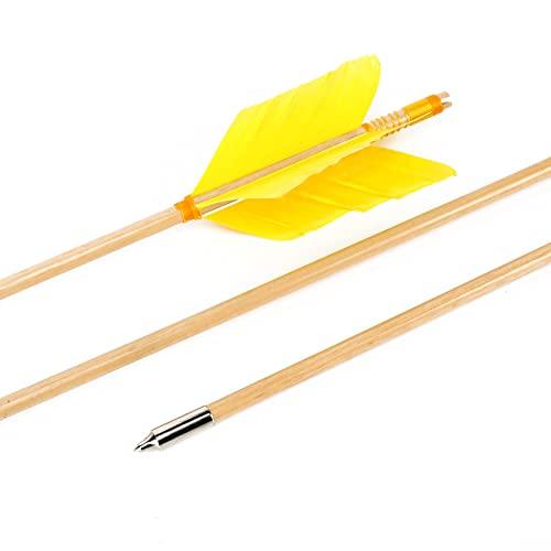 PG1ARCHERY PG1ARCHERY Archery Target Flu-Flu Arrows, 6 Pack Traditional Wooden Arrow 4 Feathers Fletching for Practice Targeting Hunting Yellow