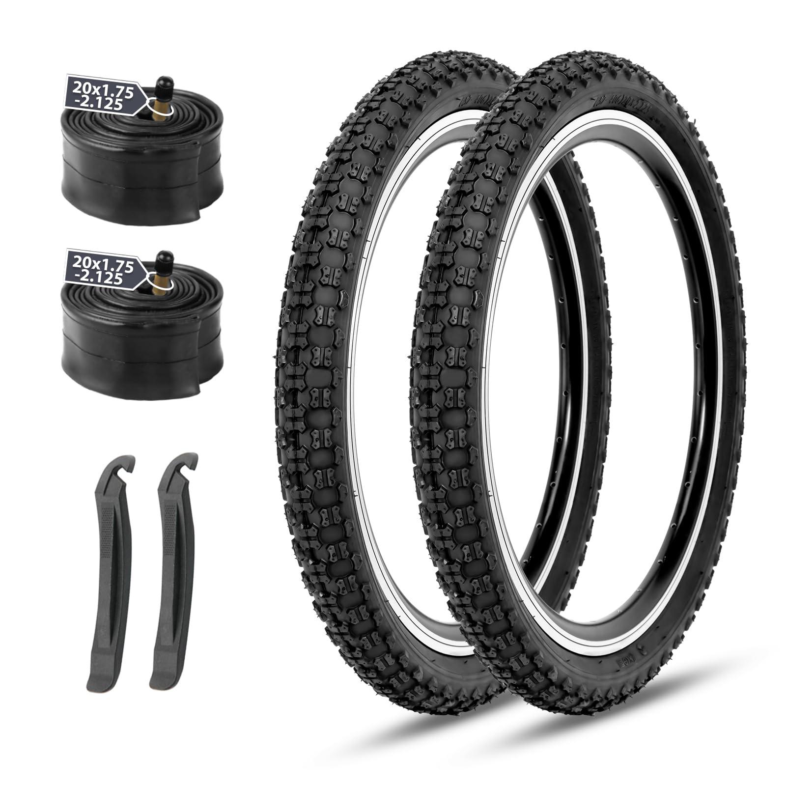 MOHEGIA MOHEGIA Kids Bike Tires Replacement Set: 2-Pack 20x2.125 inch (57-406 mm) Folding Bicycle Tires and Pair 20 inch Inner Tubes Schrader Valve with Tire Levers