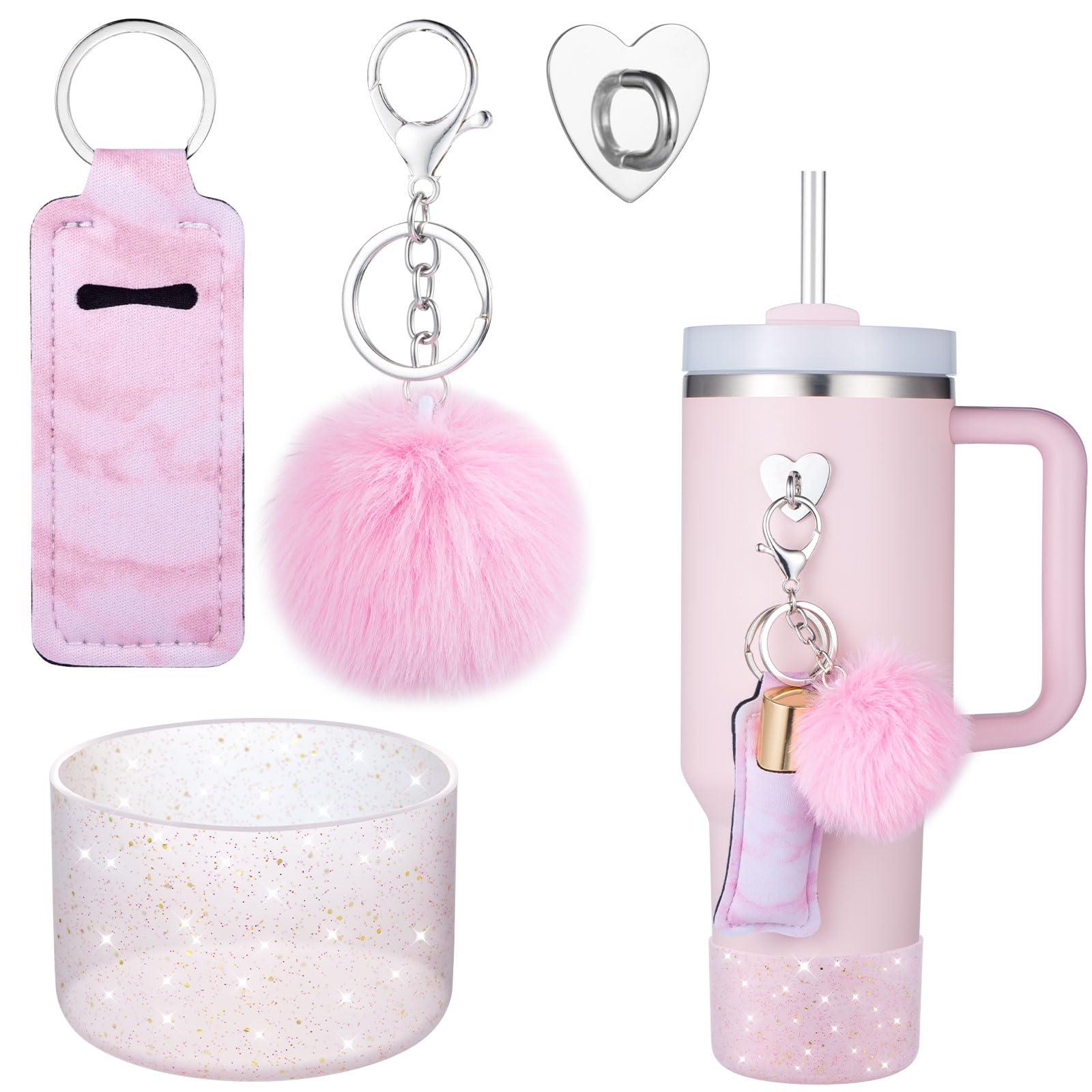 FXTBE FXTBE Silicone Boot for Stanley Cup 40 OZ, Glitter Boots for Stanley Quencher 30 20 OZ, Bottom Cover for Hydroflask 40-12 OZ, Pom Keychain, Lipsticker Holder for Stanley Cup Accessories