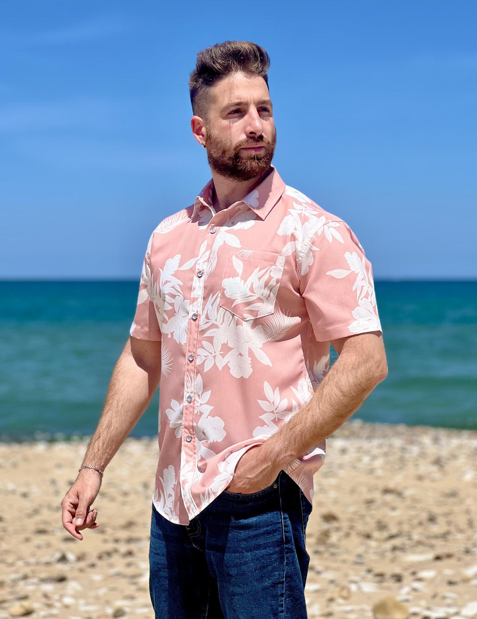 COOFANDY COOFANDY Mens Casual Button Down Shirt Short Sleeve Hawaiian Tropical Floral Shirt