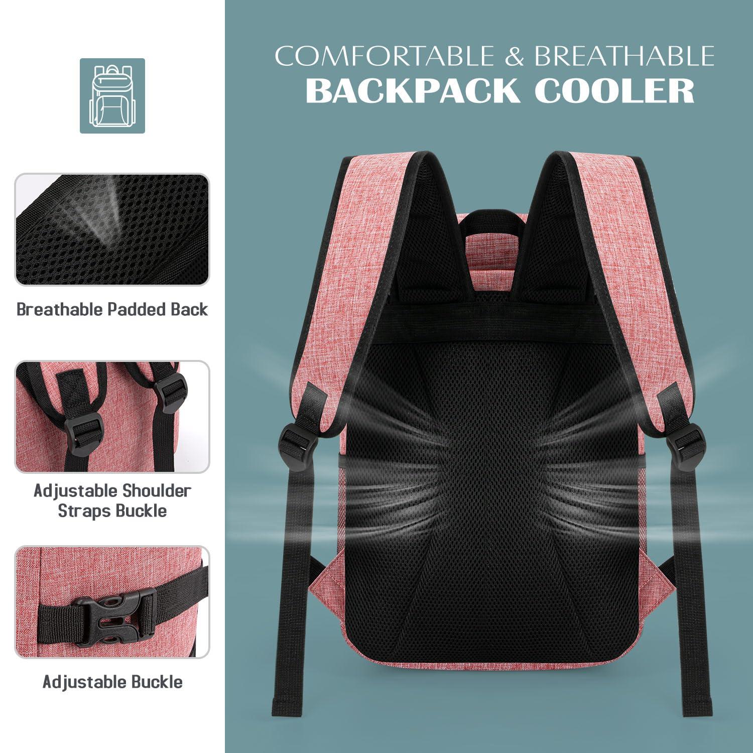 Tuwubi Tuwubi Cooler Backpack 35 Cans, Backpack Coolers Insulated Leak Proof for Men Women, Waterproof Soft Sided Lunch Camping Beach Travel Ice Chest Backpack Cooler Bag Pink