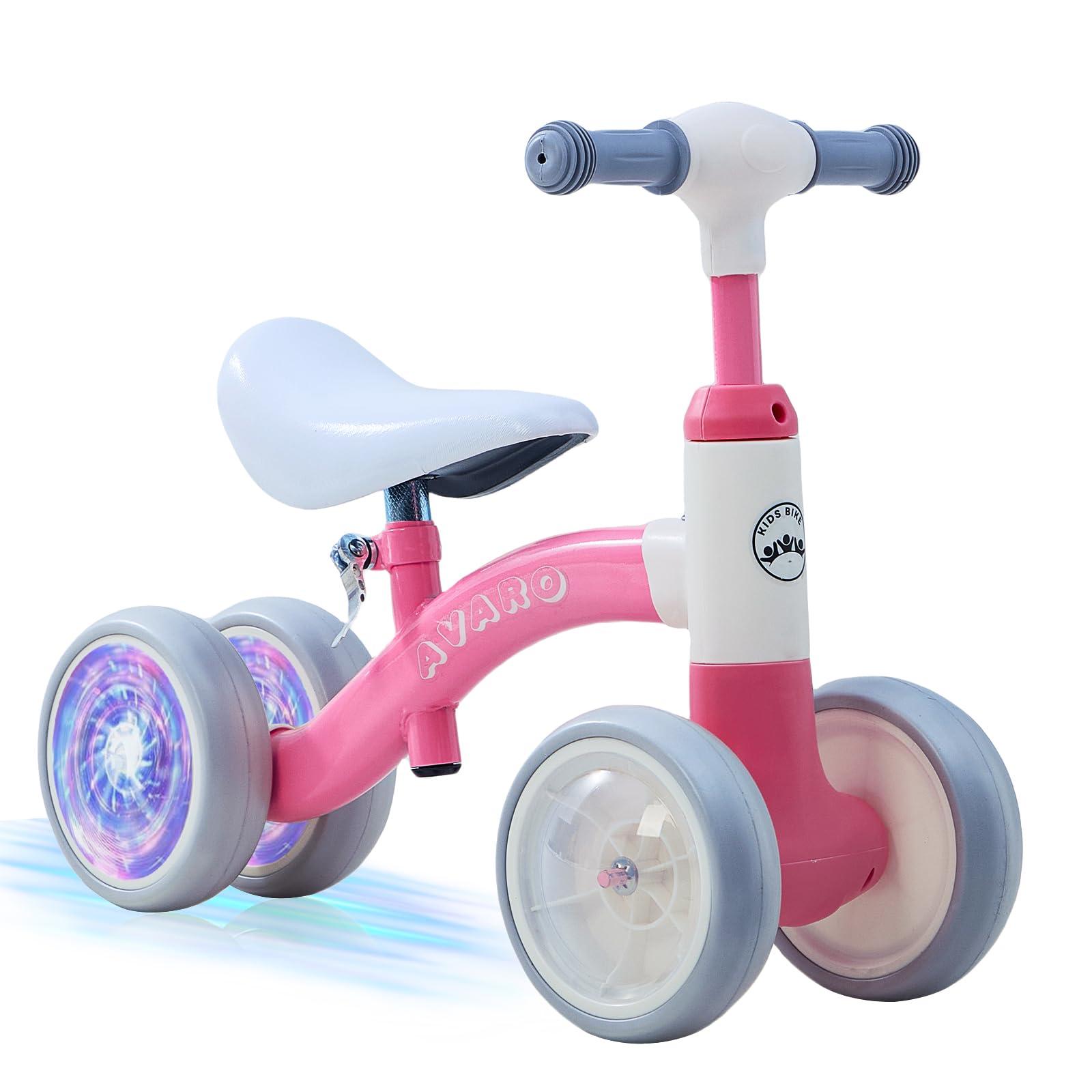 AVARO Avaro Pink Baby Balance Bike for 1 Year Old Boys Girls 1st Birthday Girl Boy Gift Adjustable Seat and Handle Balance Bike with Glowing Wheels Colorful Lighting Baby Balance Bike for 1-3 Year
