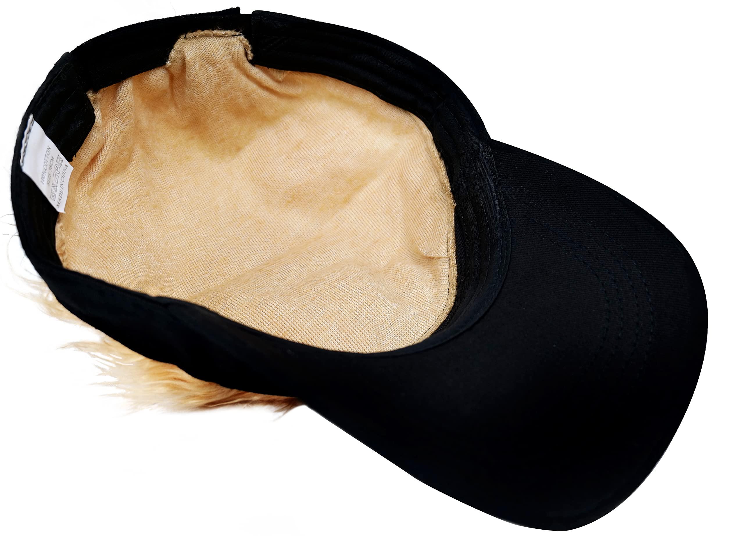 HAFKOIS Men's Visor with Hair Fake Hairs Visor Hat with Hair for Men Funny Spiked Sun Hats Novelty Baseball Wig Caps Birthday Gift (Gold and Black)