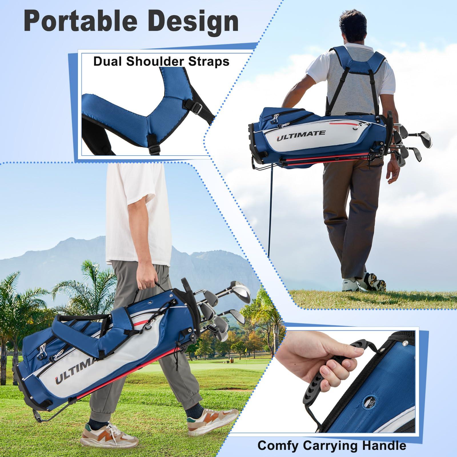 Tangkula Tangkula Complete Golf Clubs Package Set 10 Pieces for Men & Women Right Hand, Includes 460cc Alloy Driver, 3# Fairway Wood, 4# Hybrid, 6#, 7#, 8#, 9# & P# Irons, Putter, Stand Bag (Blue)