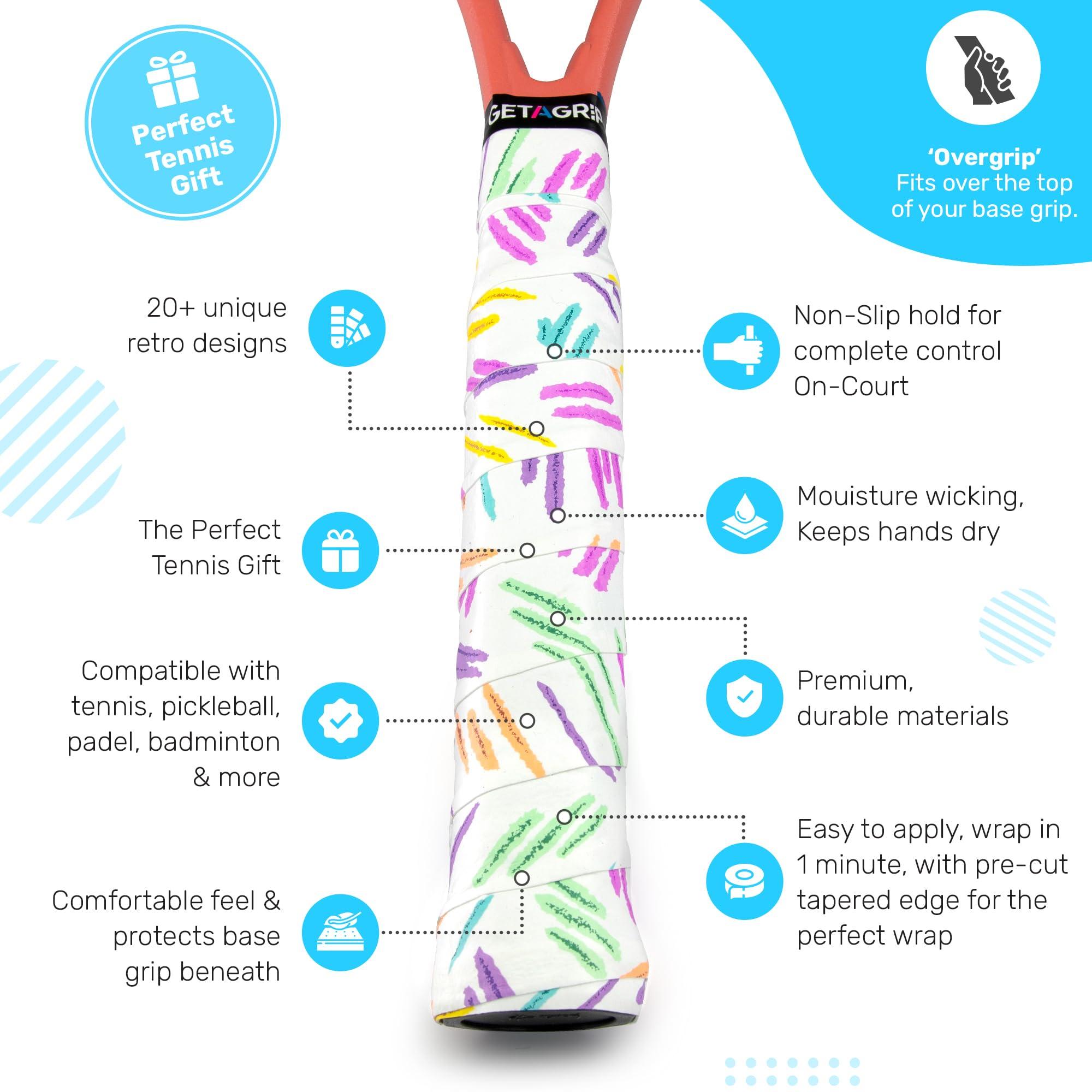 Get A Grip Get A Grip - Custom Tennis Racket Grip Tape - Anti-Slip/Quick-Drying Tennis Overgrips - Precut Badminton Racket Grip with Finishing Tape (Spring & Bounce, 1 Grip)