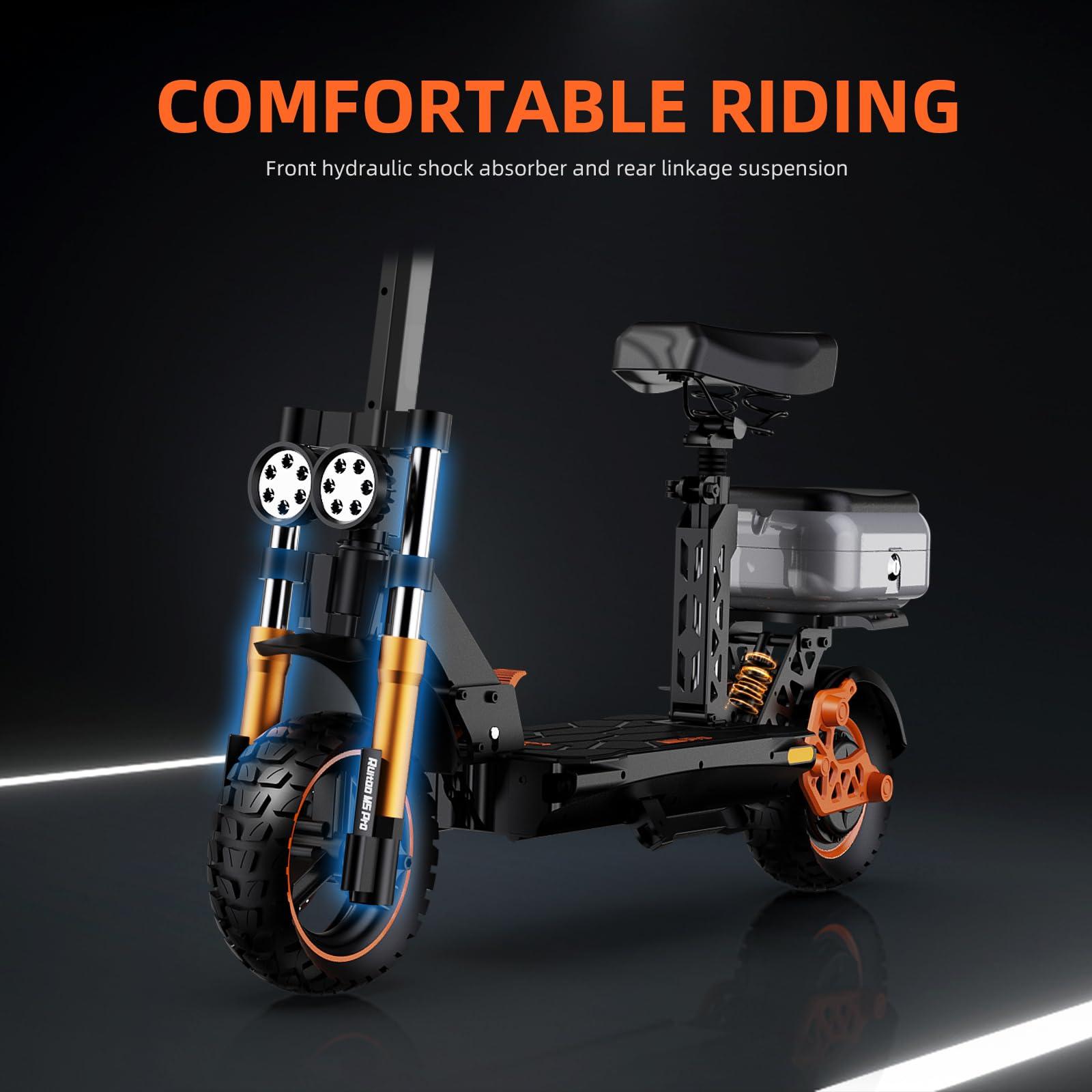 Ruitoo Ruitoo Electric Scooter for Adults, 34 Mph Top Speed, 50 Miles Max Range,1000W Motor, Dual Suspension Braking System Folding E-Scooter with LED Lights & Off-Road Tires Support Return