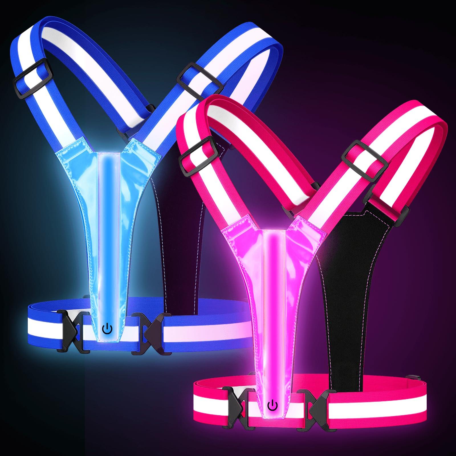 Fitense XL Size - LED Reflective Running Vest, 5 Colors Light Up Running Vest Rechargeable Running Lights for Runners High Visibility Reflective Running Gear, Adjustable for Men and Women