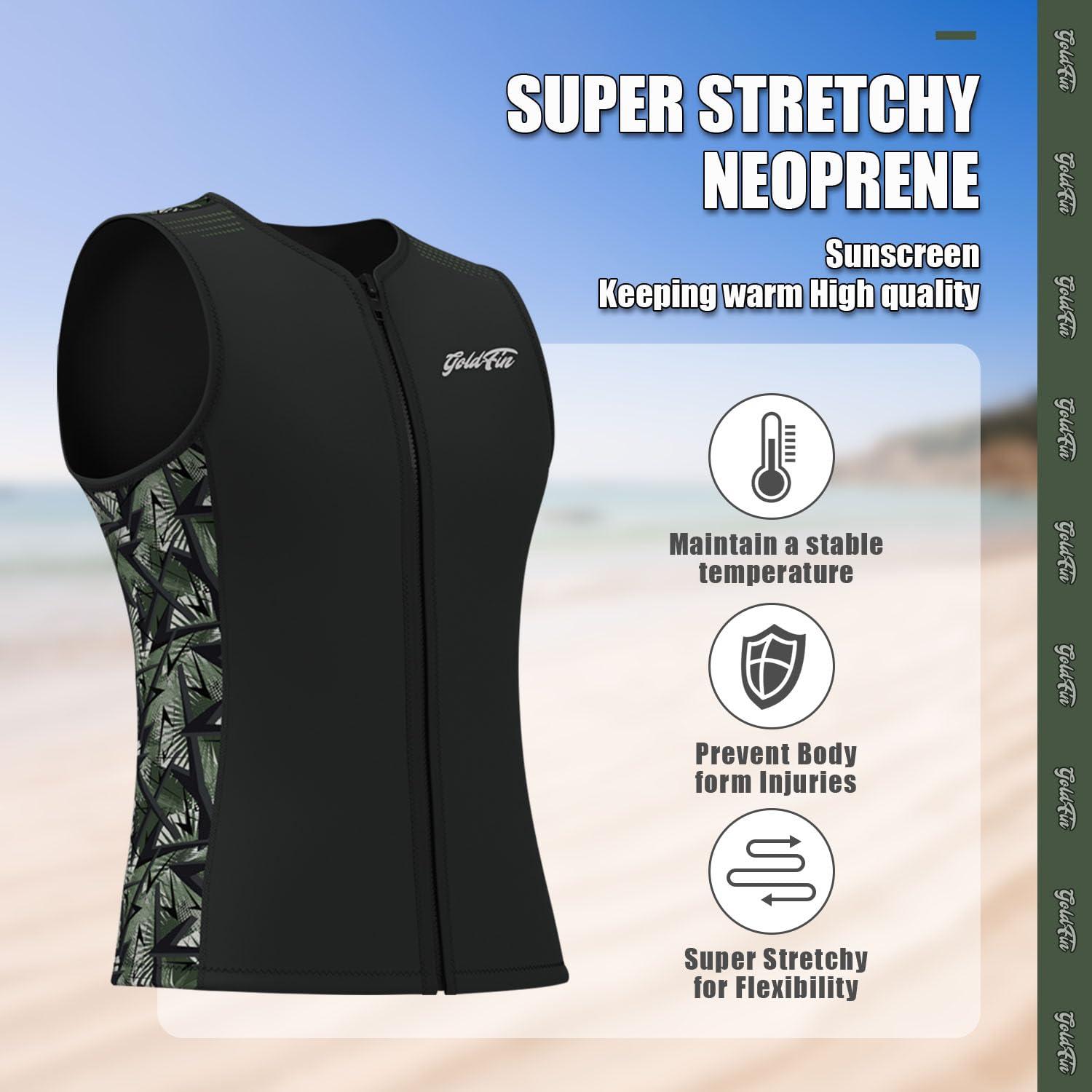 GoldFin GoldFin Wetsuit Sleeveless Top for Men Women 2mm Front Zip Neoprene Wet Suit Vest for Water Sports Swimming Diving Surfing Snorkeling X-Small