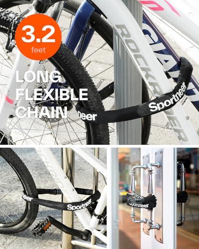 Sportneer Sportneer Bike Chain Lock Heavy Duty, Bicycle Lock with 5 Digit Combination Heavy Duty Anti Theft Keyless Security Bike Locks for Bicycle, Electric Bike, Scooter, Motorcycle, Door, Gate and Fence