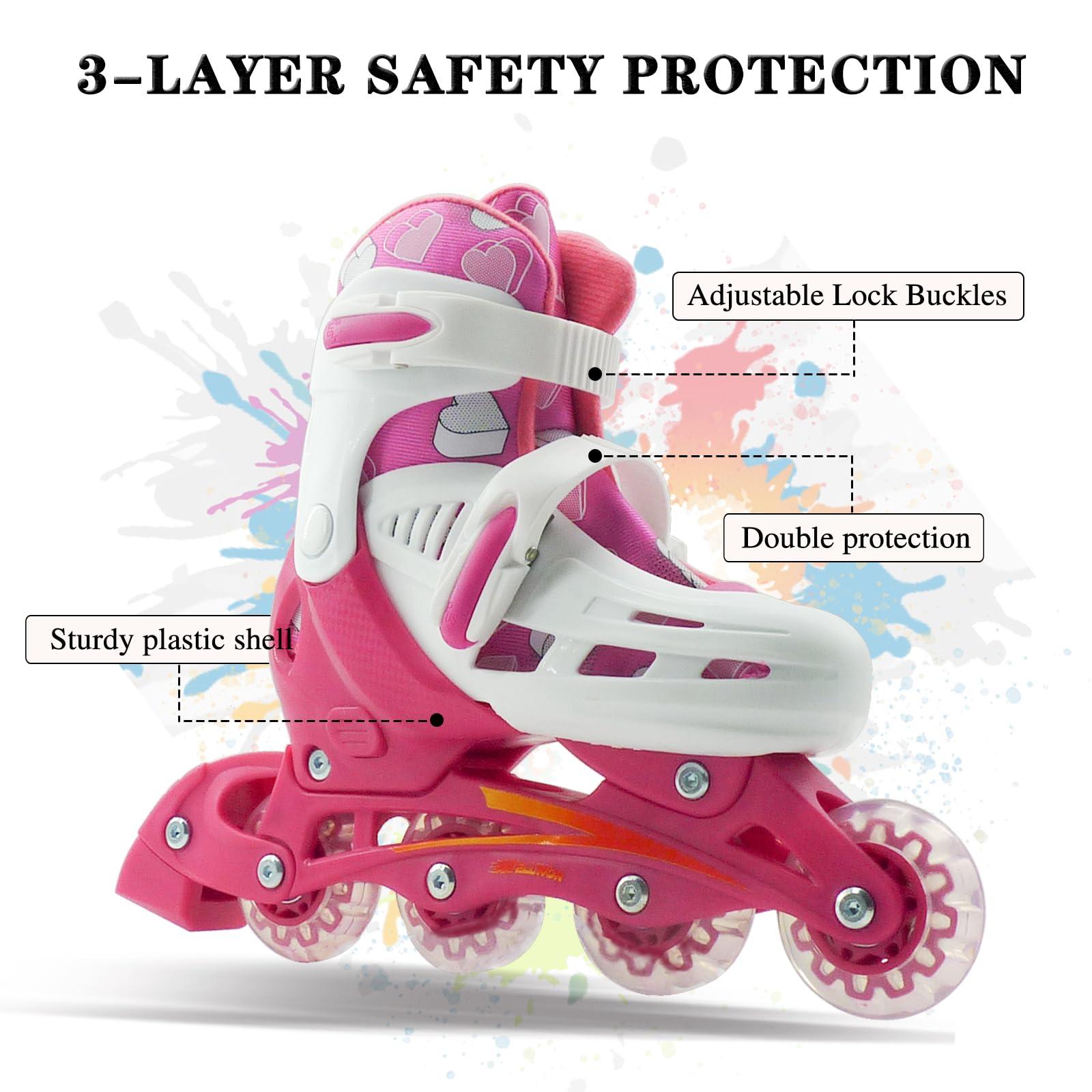 WELLWON WELLWON 4 Size Adjustable Inline Skates for Kids, Outdoor & Indoor Roller Skates with Wheels for Girls and Boys