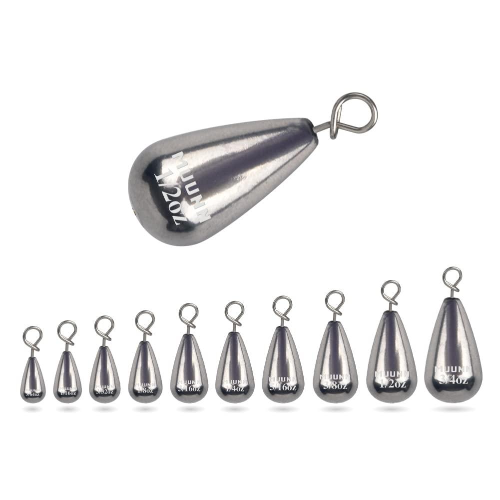 MUUNN MUUNN Tungsten Fastach Teardrop Weight, Tungsten Drop Shot Weights, Fastach Fishing Sinkers Kit for Drop Shot Rig,97% Density Tungsten Fishing Weights-10PackPlain,1/16oz
