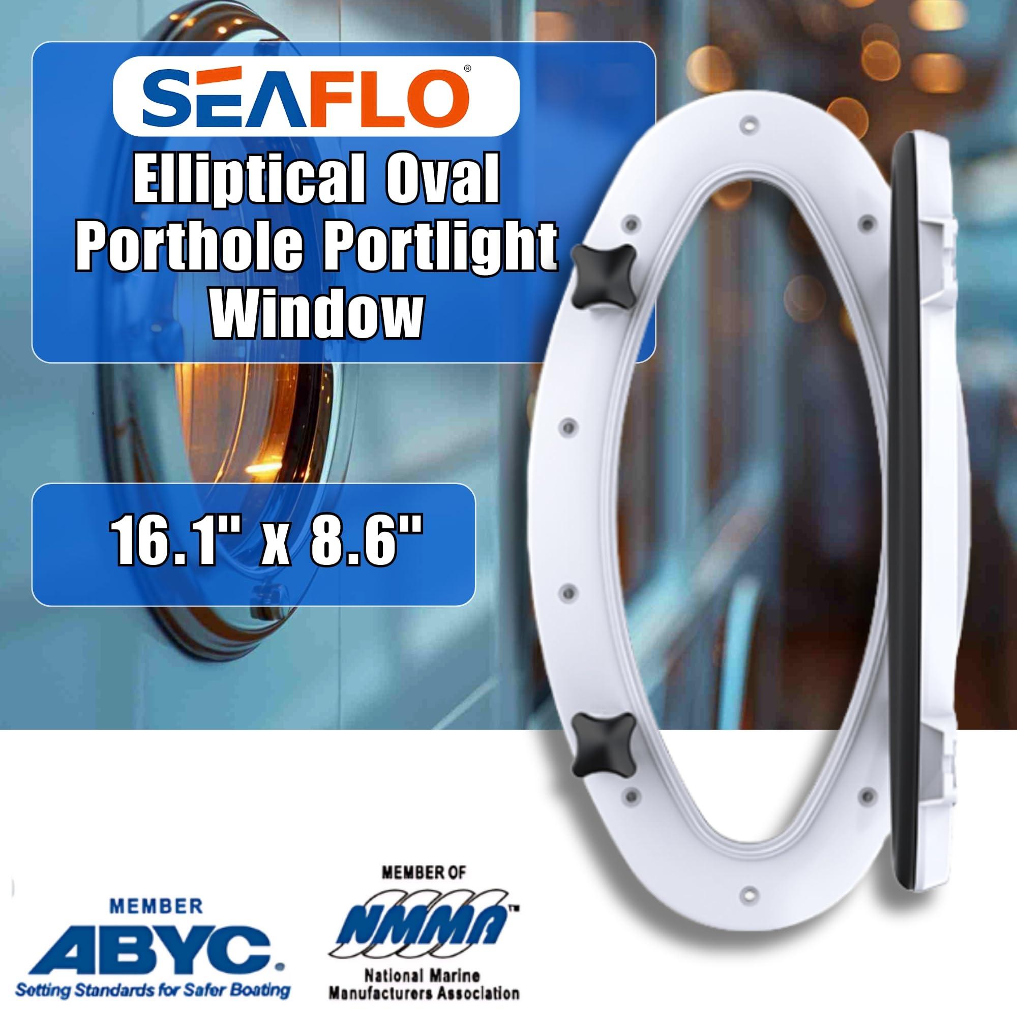 SEAFLO SEAFLO 16.1\" x 8.6\" Elliptical Oval Porthole Portlight Window - ABS Plastic & Tempered Glass, White, for Boat, Yacht, and Marine Applications