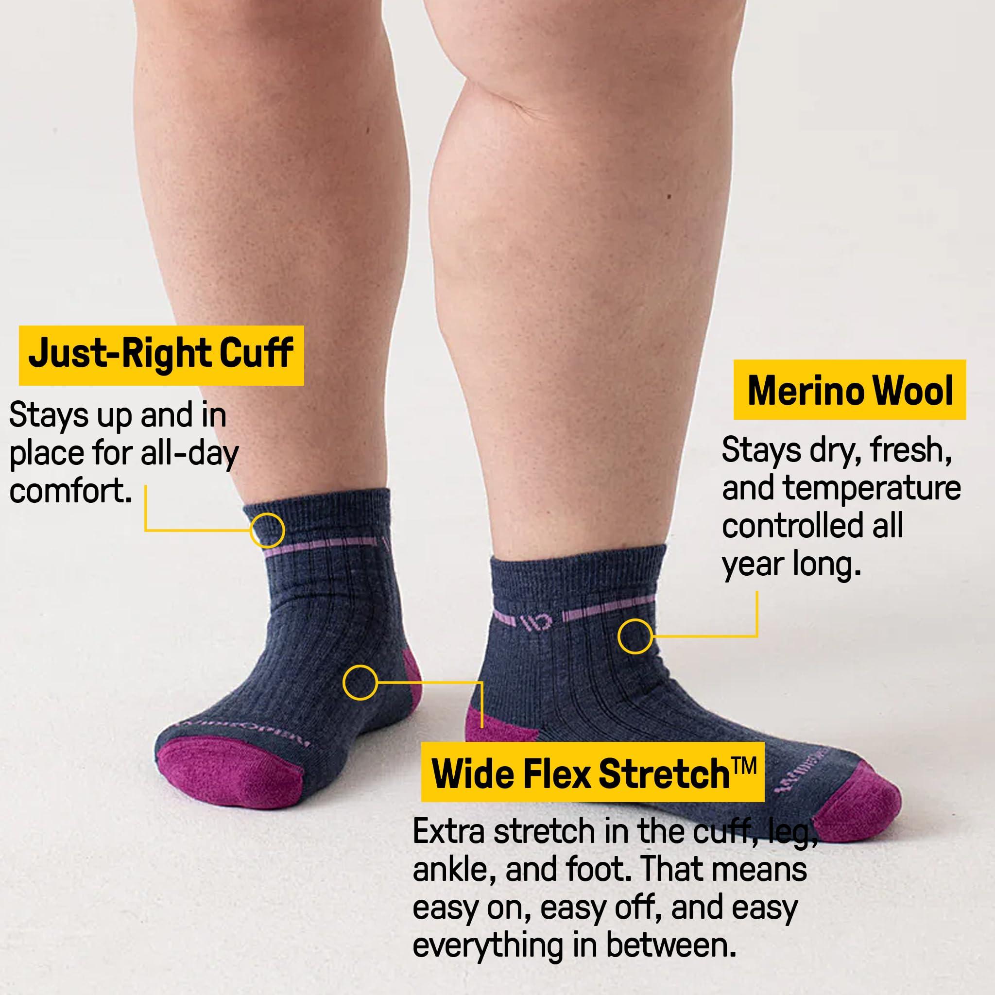 Wide Open Wide Open Quarter Women's Socks - Merino Wool for Women, Single Stripe Everyday Wide, Ankle Socks for Wide Feet - Taupe, Large