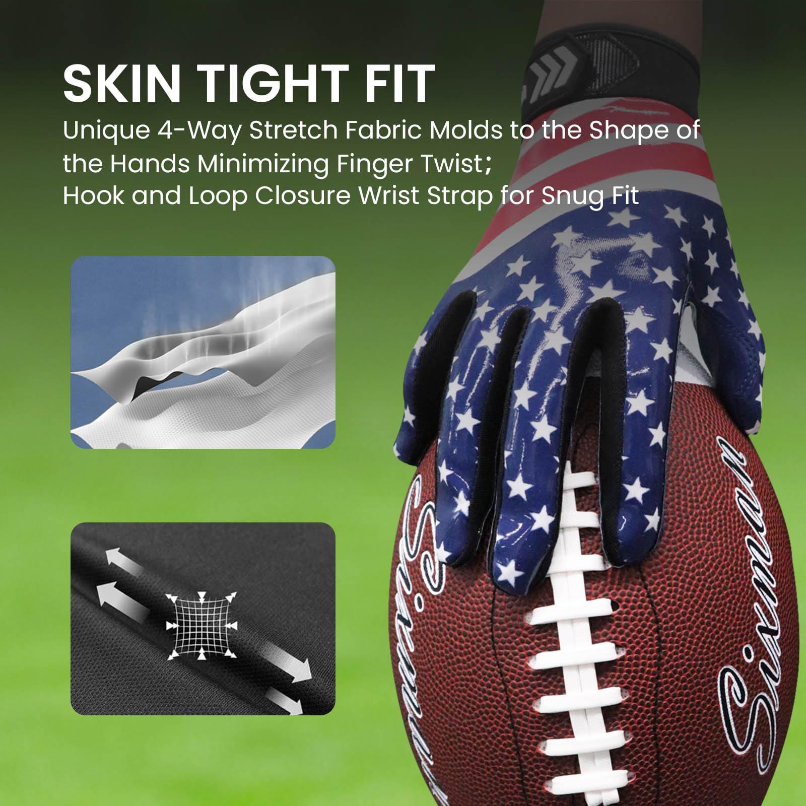 FINGER TEN Finger Ten Football Receiver Gloves Men Adult Receiving Gloves Pro 2.0 Grip Gloves Breathable USA Flag Small Large Medium X-Large (USA Flag, Large)