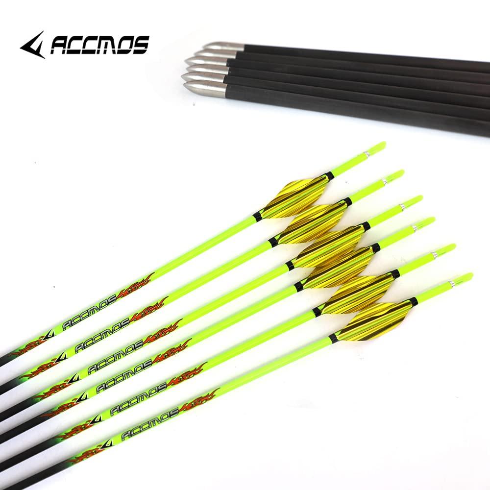 ACCMOS Spine 1000 Arrow for 30 Lb Recurve Bow 22 Inch Arrow Target Practice Arrow Hunting Arrow Carbon Arrows Adult Youth Archery Indoor Outdoor Shooting Bullet Tip 12pc