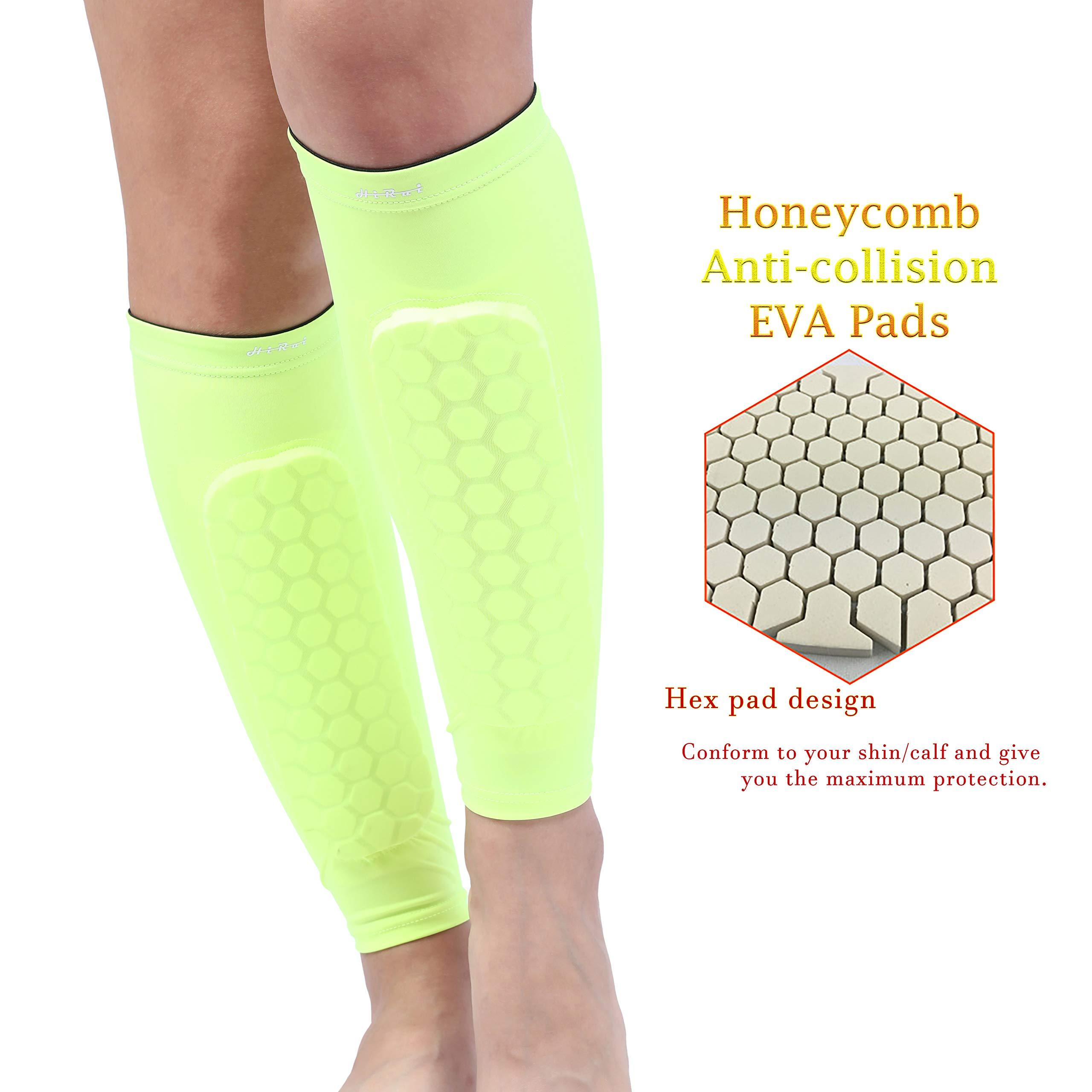 HiRui HiRui Soccer Shin Guards Shin Pads for Kids Youth Adult, Calf Compression Sleeve with Honeycomb Pads, Support for Shin Splint Baseball Boxing Kickboxing MTB, Lightweight(1PAIR)(Bright Yellow, 2XL)