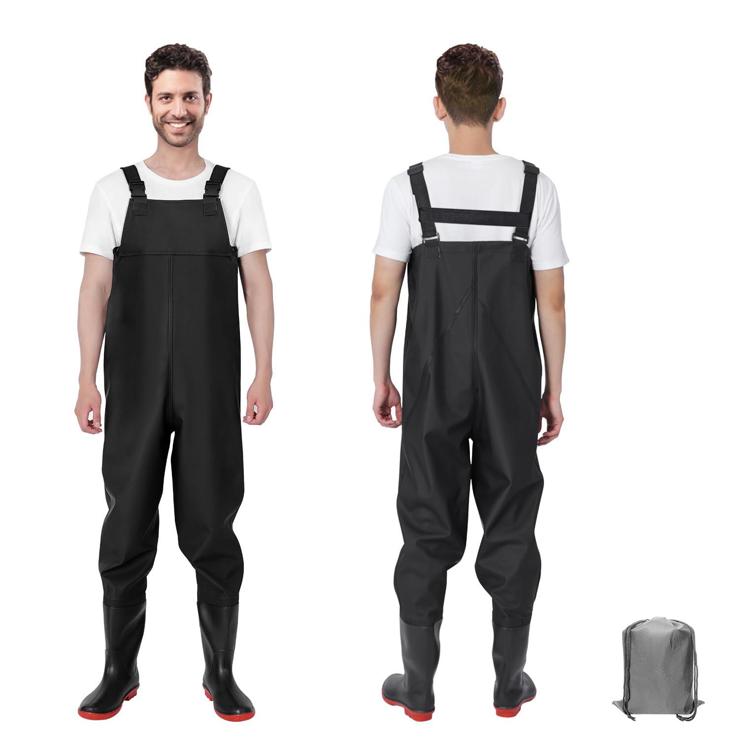 YAOYAO LAND YAOYAO LAND Fishing Waders with Boots for Men Waterproof Wader Pants PVC Waterproof Wader Pants Ideal for Fly Fishing (BLACK, M12)