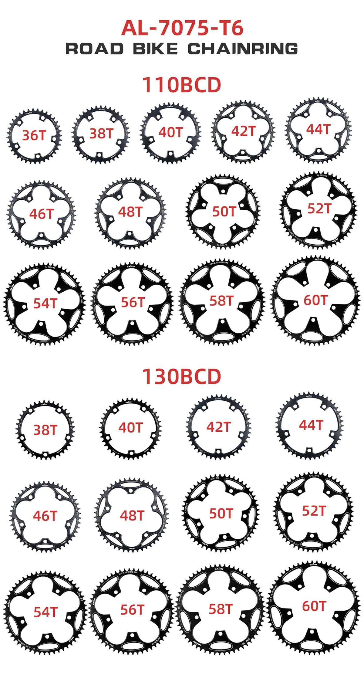 KTKEET KTKEET 110/130 BCD Chainring 36/38/40/42/44/46/48/50/52/54/56/58/60T 5 Screws Round Narrow Wide Bicycle Chainring for 9/10/11 Speed Road Bike Folding Bicycle (110BCD 50T)