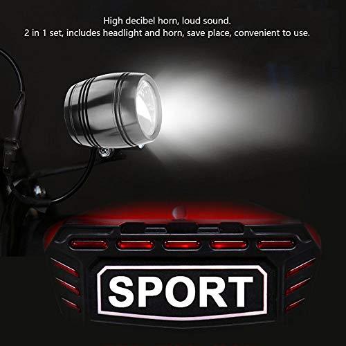 Dioche Dioche LED E-Bike Headlight, Aluminum E-Bike Headlight Horn 2 in 1 Set Front Light Headlamp Light(Black)