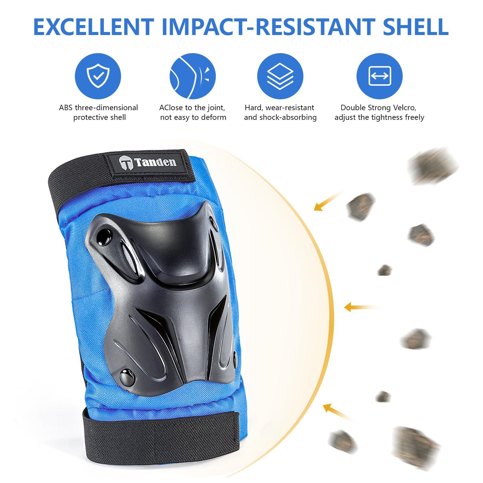 Tanden Tanden Skating Protective Gear Elbow and Knee Pads Adult, Knee Pads for Men Women Elbow Pads Wrist Guards for Roller Skating Cycling Skateboarding Blue