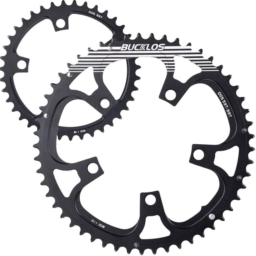 BUCKLOS BUCKLOS 110BCD Bike Chainring Set with Pin, Double Round 5 Bolts Aluminum Chainring 50T 34T 52T 36T 53T 39T for Road Bike Bicycle Fits 8 9 10 11 Speed Chains
