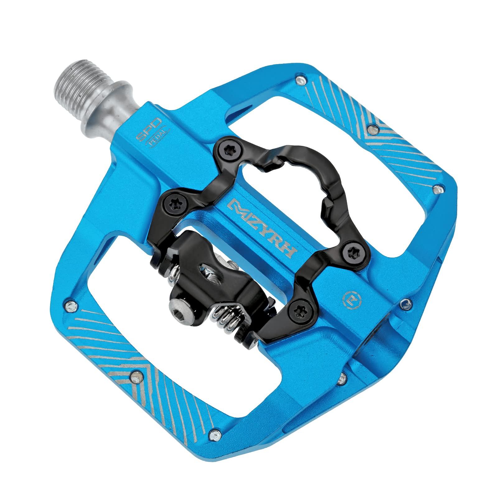 MZYRH MZYRH Pedal,MTB Mountain Bike Pedals Compatible with Dual Function Sealed Clipless Aluminum 9/16" Bicycle Flat Platform with Cleats for Road, MTB (Blue)