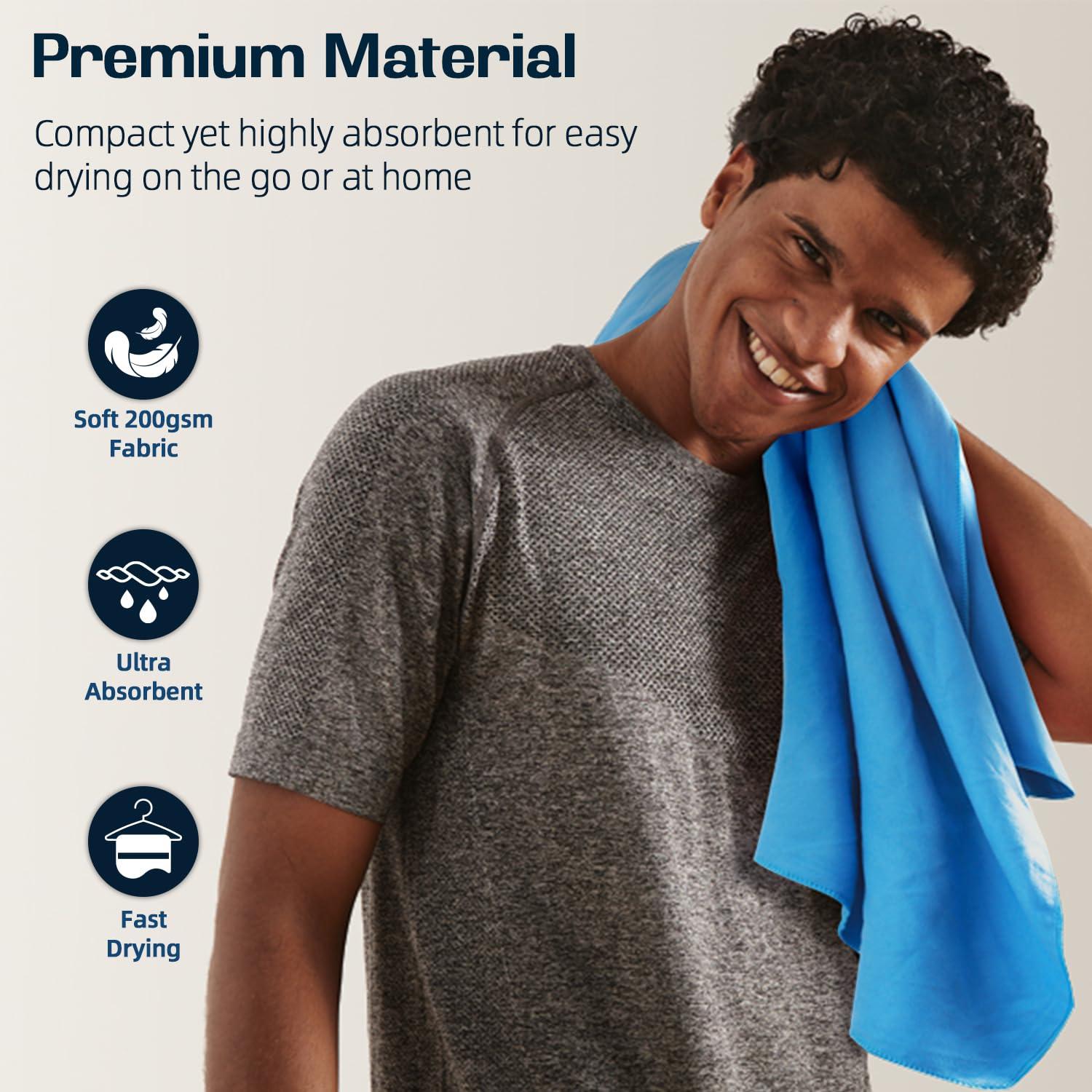 BAGAIL BASICS BAGAIL Camping Towel with EVA Case, Compact & Ultra Soft Microfiber Travel Towel - Super Absorbent & Lightweight Quick Dry Towels for Sports, Beach, Gym, Backpacking, Hiking and Yoga - Blue, XXXL