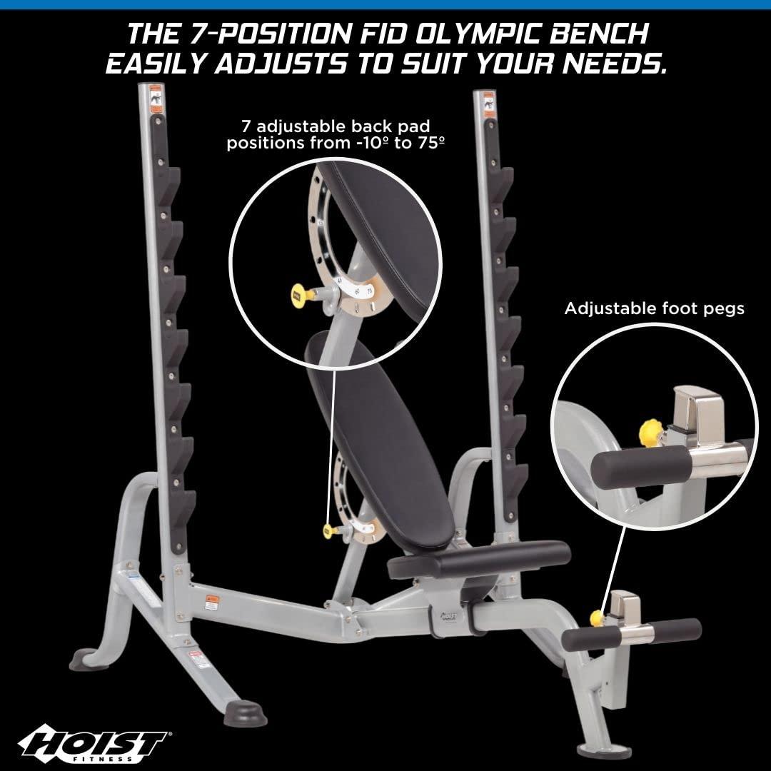 HOIST FITNESS HOIST Fitness Olympic Weight Bench 7-Position Adjustable Foldable Strength Training Bench for Flat, Incline & Decline Workouts | Compact Home Gym Bench (Accessories Not Included)
