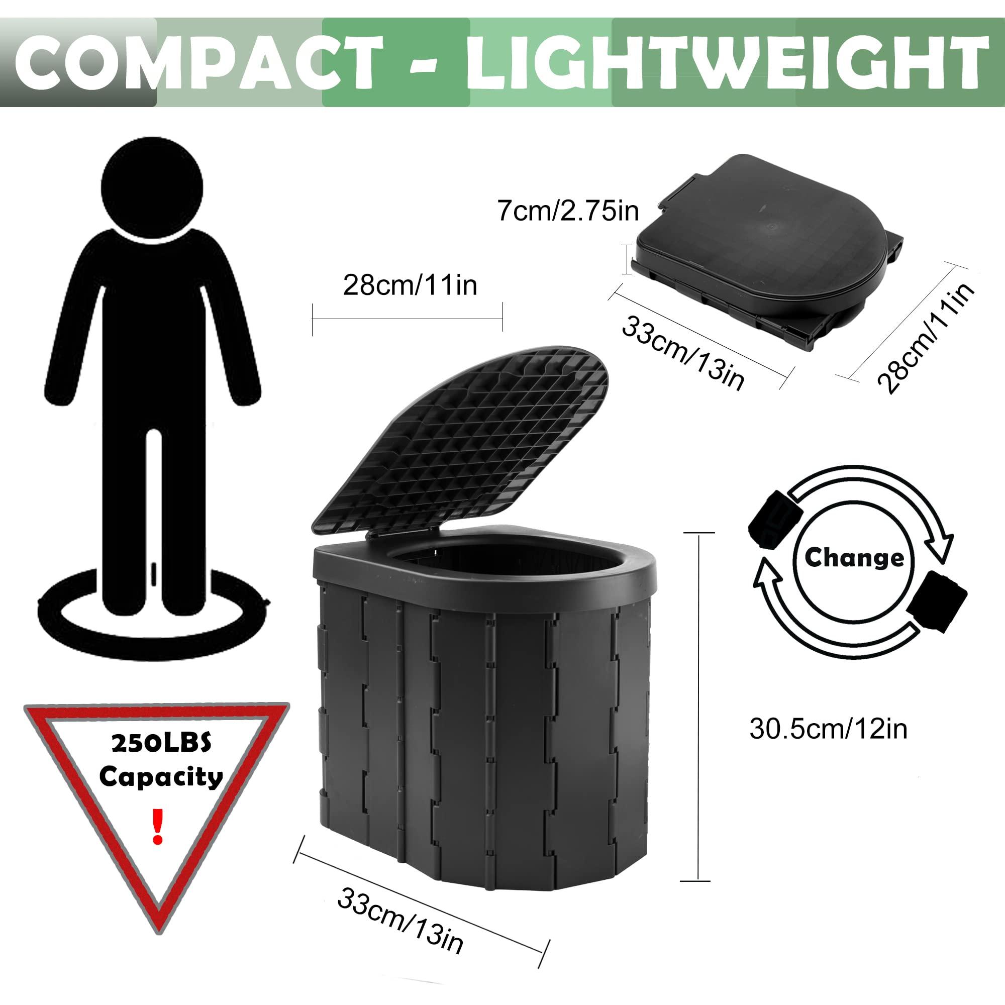 KINSPORY KINSPORY Camping Toilet, Portable Toilet for Adults & Kids, Foldable Potty & Outdoor Emergency Sanitation Products, Trash Can, Stool for Car Truck Camping Travel Hiking Fishing Long Trips (Deep Black)