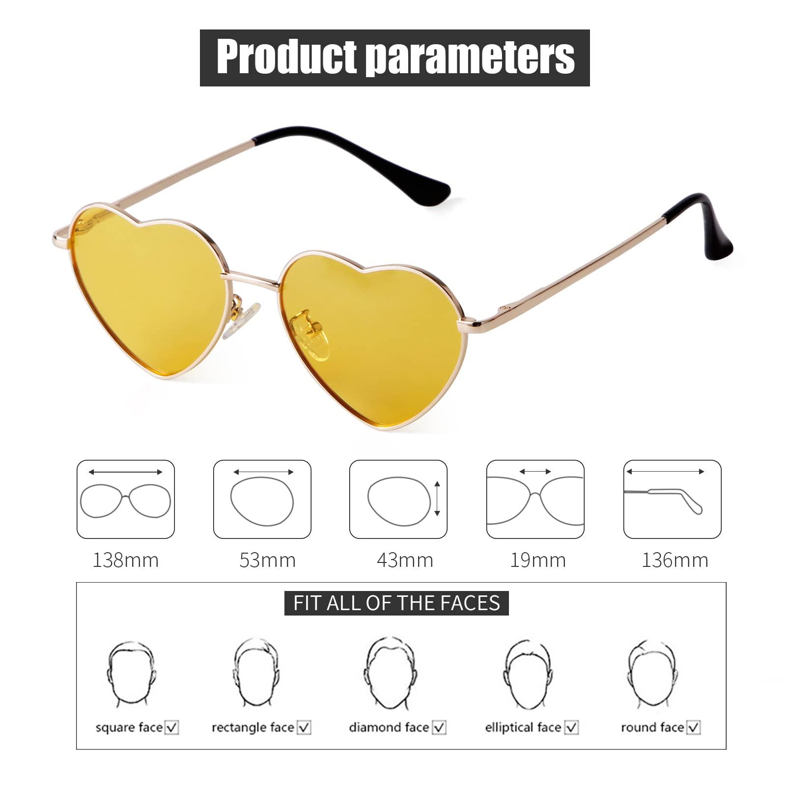 Laurinny Laurinny Retro Heart Sunglasses Polarized for Women Men Yellow Heart Shaped Glasses Metal Frame Spring Hinge