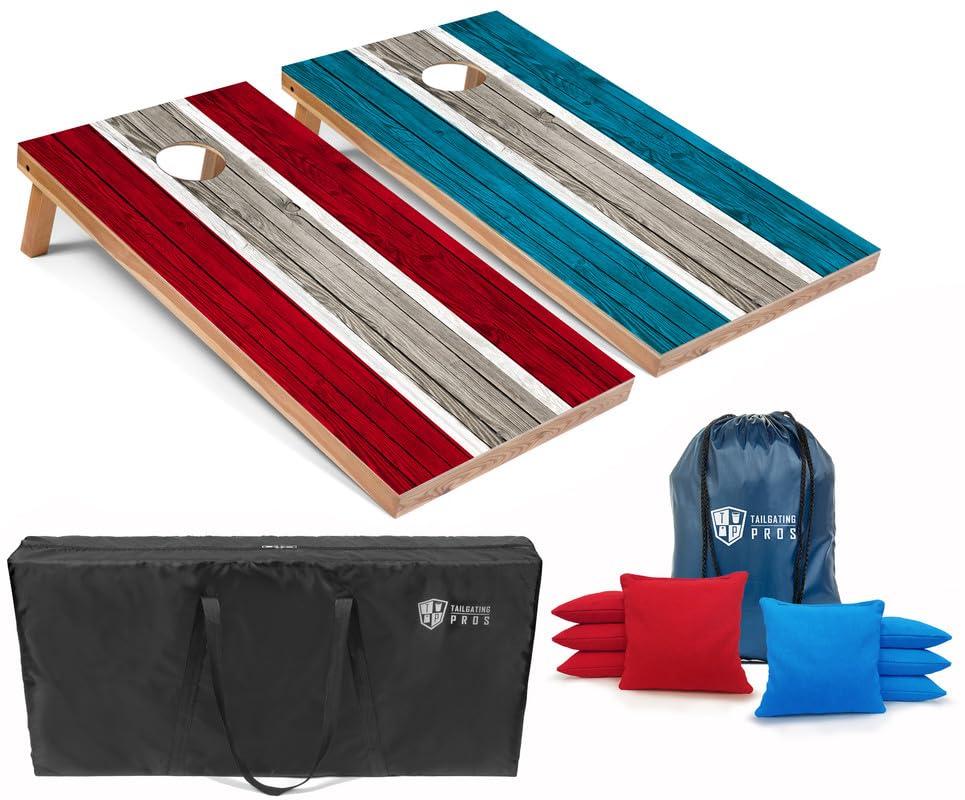 Tailgating Pros Tailgating Pros Striped LED Cornhole Board Set w/Built-in Lights- Includes 4\'x2\' Regulation Boards, Multicolored LED Lights, Bean Bags, and Carrying Cases