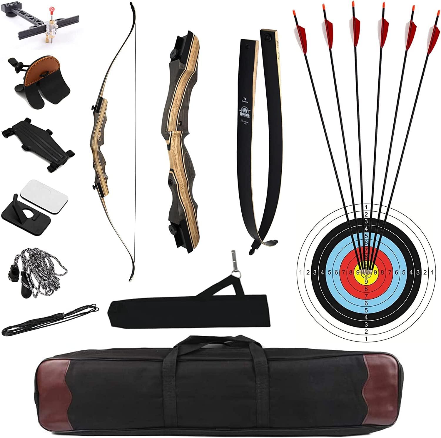 DEERACE DEERACE Takedown Recurve Bow and Arrow Set 62\" Classic Traditional Wooden Bow for Adults Youth Beginner Hunting Targeting Archery (35 Lbs, Left Hand)