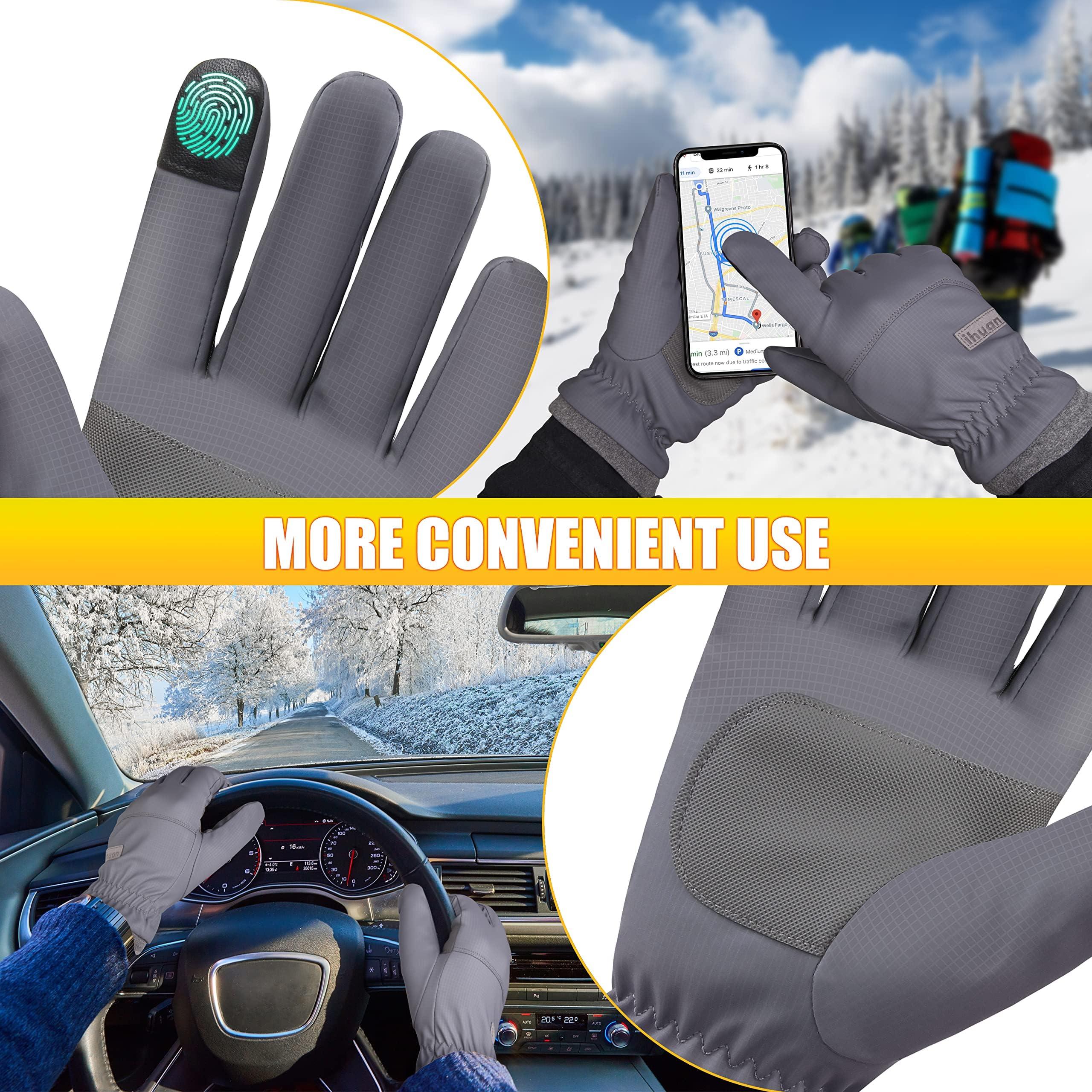 ihuan ihuan Winter Waterproof Ski Gloves Men Women, Snow Warm Cycling Cold Weather, Driving Biking Running