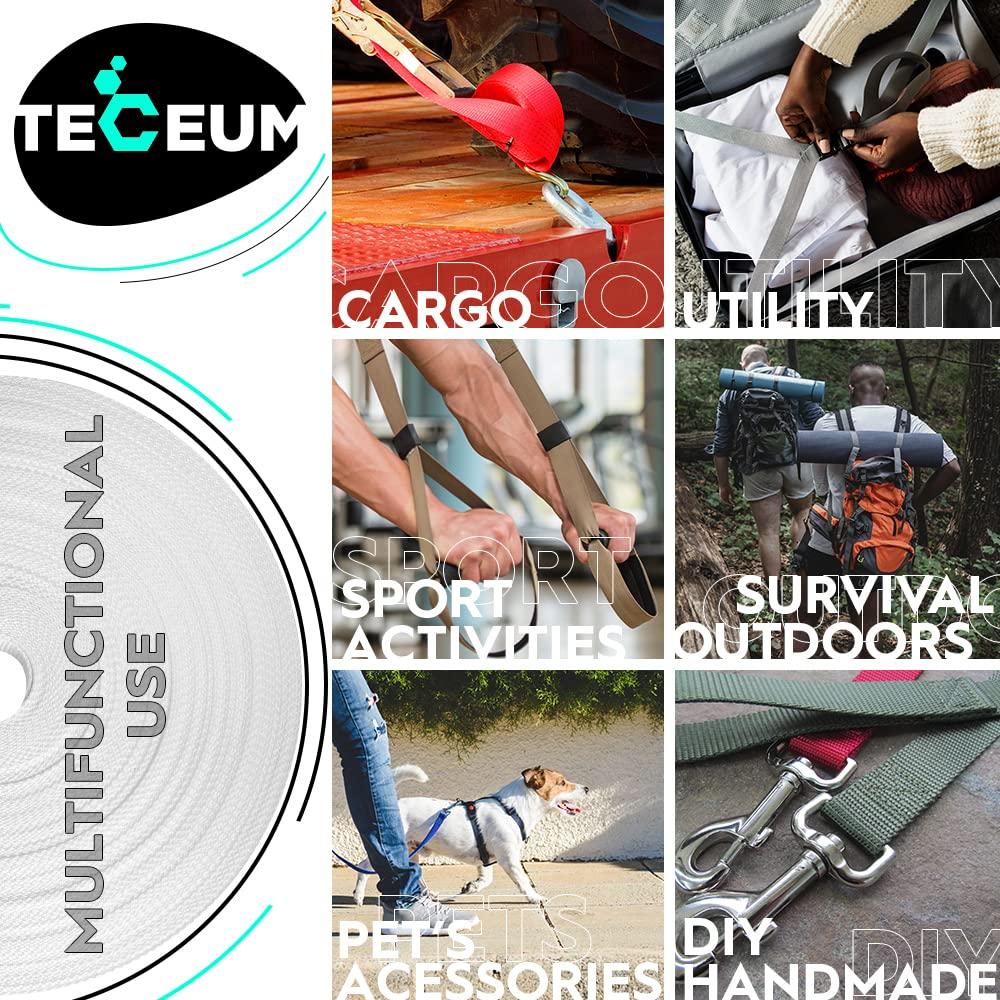 TECEUM TECEUM 2 Inch Webbing White 50 Yards 2 Heavy-Duty Wide Webbing for Climbing Outdoors Indoors Crafting DIY